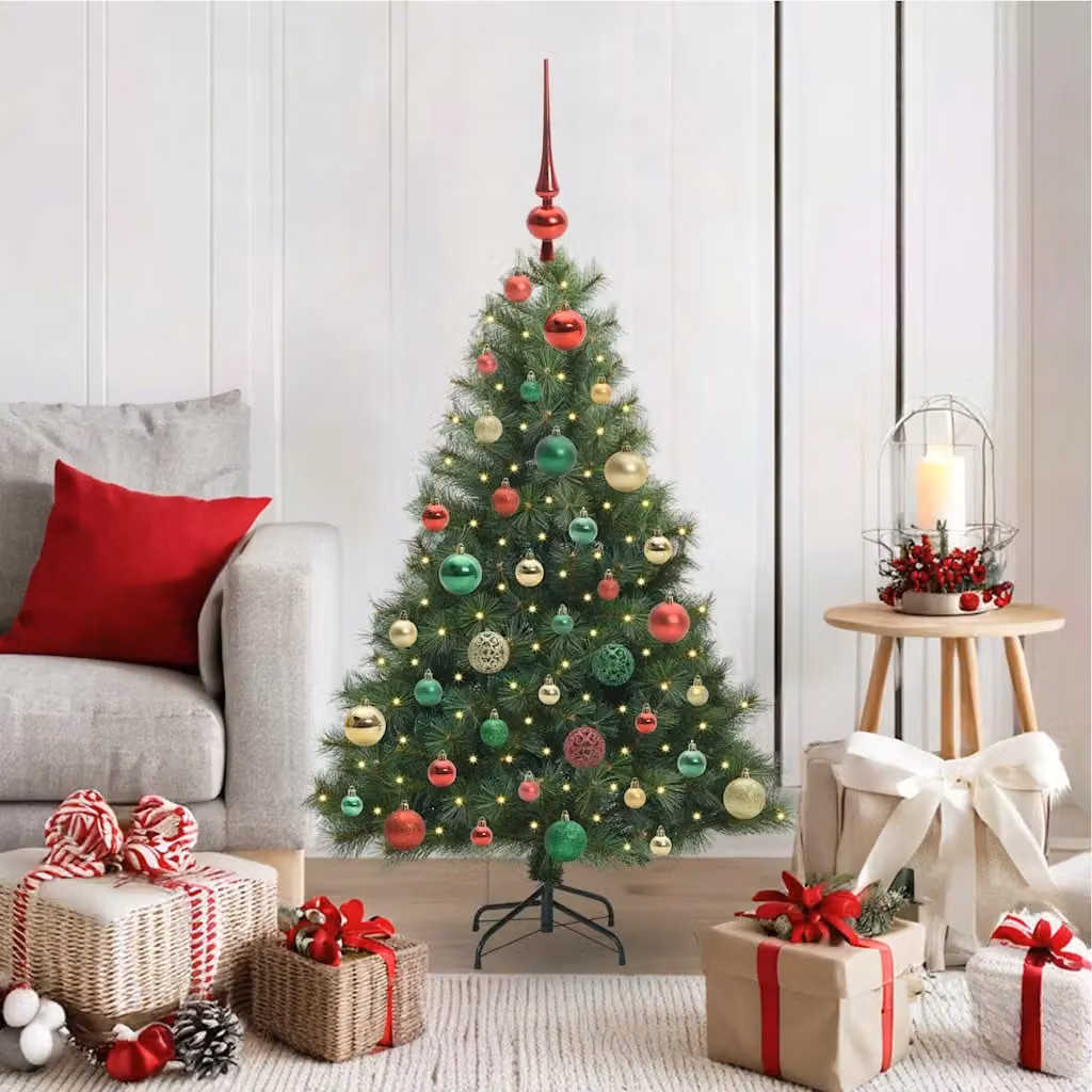 Albero di Natale artificiale moderno vidaXL verde con 150 LED luce bianca calda in PE e PVC, Altezza: 120 cm