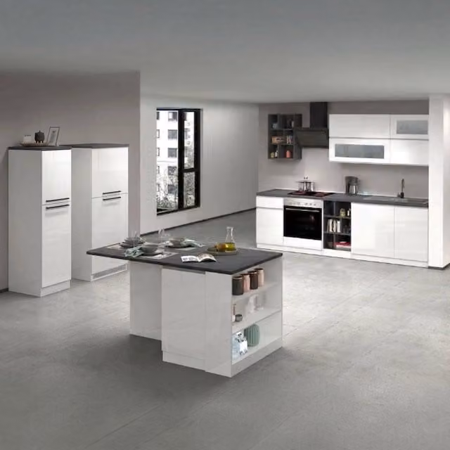 Cucinino Balme DMORA in legno bianco lucido con 3 cassetti e ante scorrevoli L: 255 cm, P: 60 cm, H: 85 cm