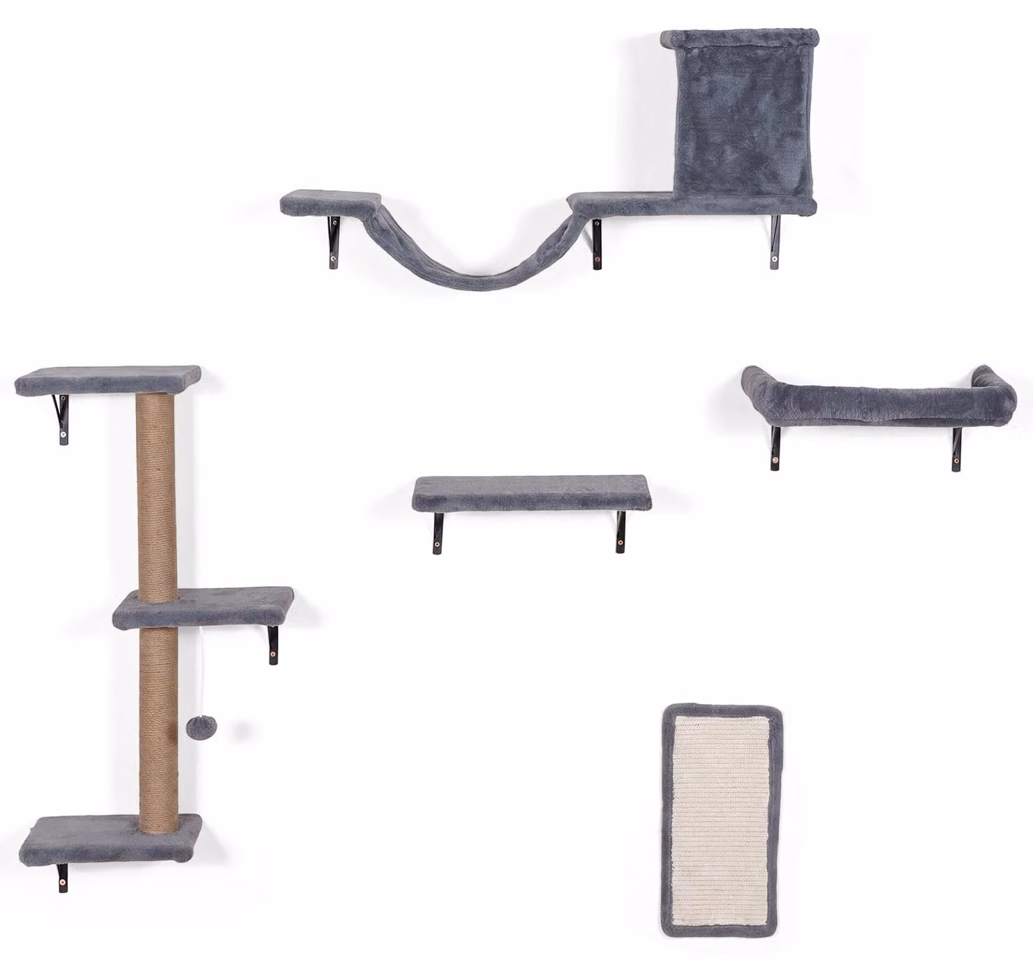 Set da parete multifunzione COSTWAY per gatti, composto da: elementi da parete per gatti, mobili per gatti con rifugio, passerella per gatti, tiragraffi, pannello graffiante e scaletta per gatti