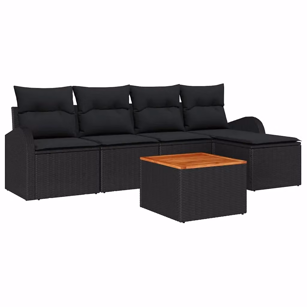 Set Divano da Giardino vidaXL a Forma di L in Polyrattan Nero con Cuscini e Contenitore per l'Archiviazione – 2