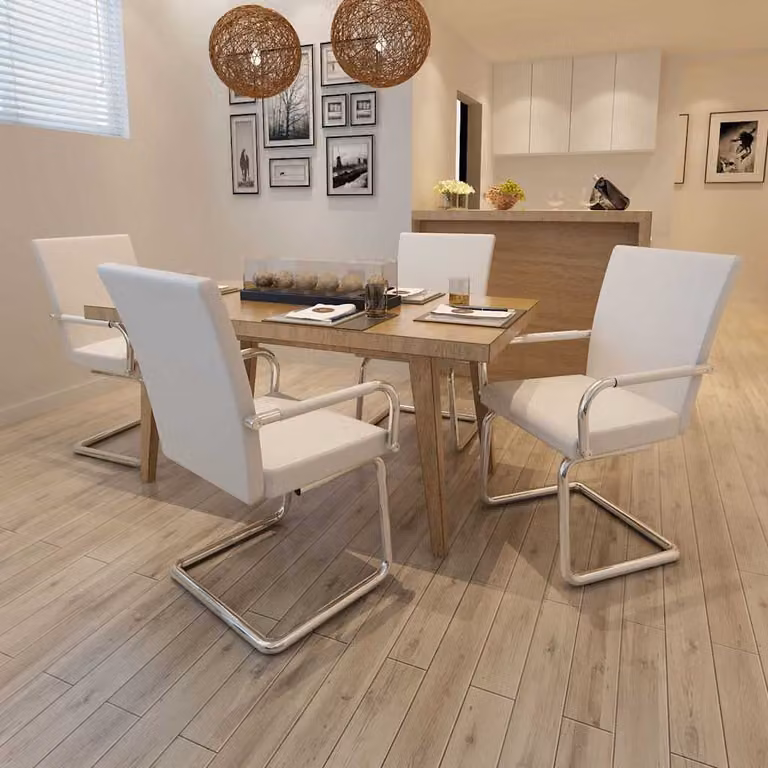 Set di 4 sedie da pranzo a sbalzo vidaXL in similpelle bianca e metallo per cucina e sala da pranzo