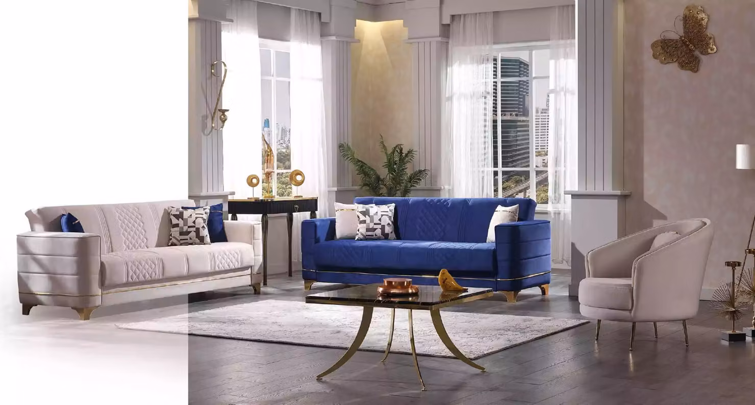 Designer Sofagarnitur 3+3+1 Sitzer Sofa Stoff Garnitur Polster Set Modern