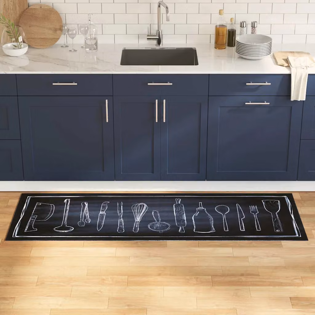 Tappeto da cucina vidaXL nero in viscosa, antiscivolo e lavabile, L 180 x P 60 cm