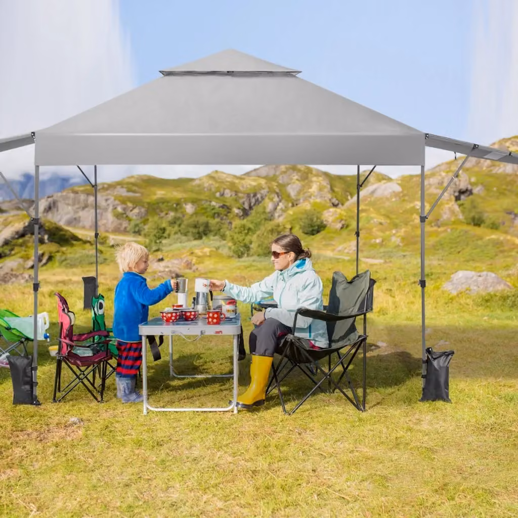 Gazebo Design Mania Argento con doppia mezza tenda e tettoia regolabile L: 5,37 m, P: 3 m, H: 2,90 m – 2