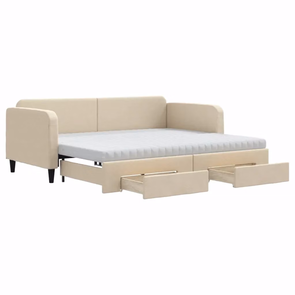 Divano Letto Estraibile con Cassetti vidaXL in Tessuto Beige L/P/H: 223 x 90 x 75 cm – 2