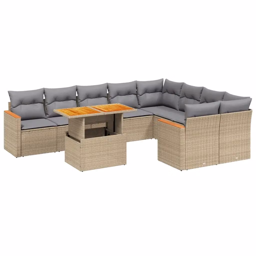 vidaXL Set Divano da Giardino 10 pz in Polyrattan con Cuscini Beige e Grigio per Terrazza e Giardino – 2