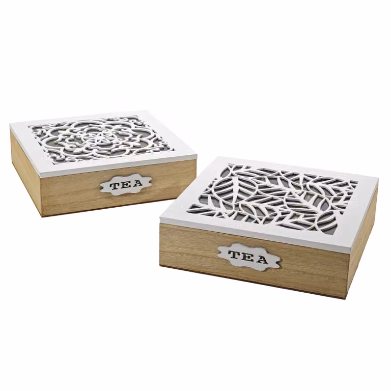 Porta tisane GUSTO CASA in legno bianco con 9 scomparti, H 7 cm x L 24 cm x P 24 cm