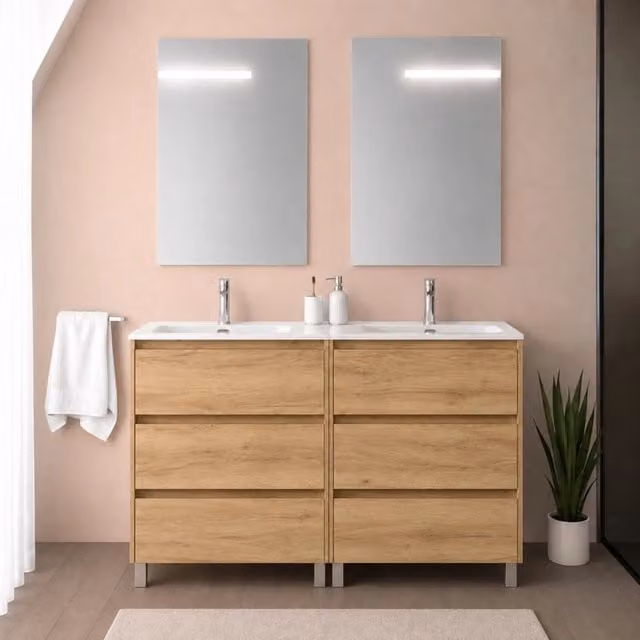 Mobile bagno a terra 120 cm rovere africa sei cassetti e doppia vasca Gaya