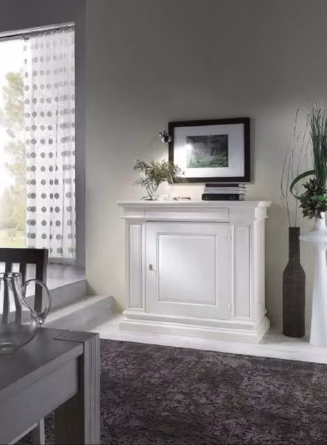 Madia credenza in legno MOBILI 2G stile shabby chic bianco con 1 porta e 1 cassetto L: 125 cm, P: 57 cm, H: 113 cm – 1