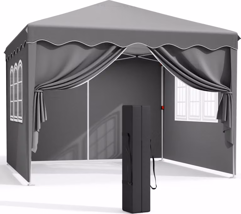 Padiglione pop-up, dimensioni 3 x 3 m, altezza massima 200 cm, telaio in acciaio, grigio