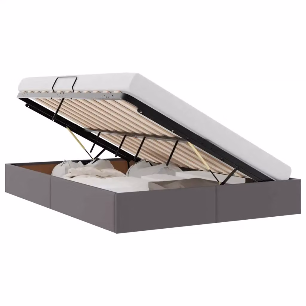 Letto ottomano moderno vidaXL in pelle sintetica grigia con contenitore a sollevamento L/P: 140 x 190 cm – 2