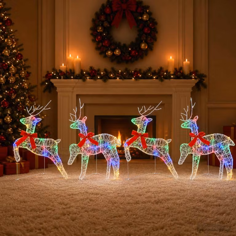 Alce natalizio, confezione da 4 pezzi, 80 LED multicolore, dimensioni 43 x 19 x 65 cm