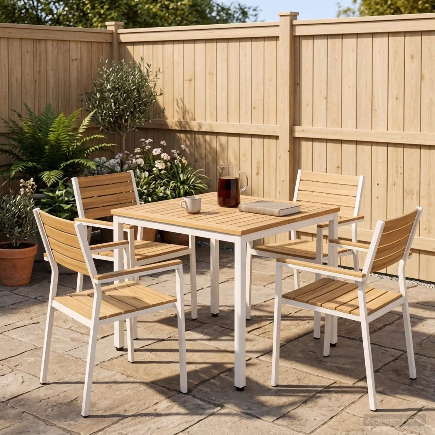 vidaXL Tavolo da giardino rettangolare in legno di acacia bianco L: 70 cm, P: 68,5 cm, H: 75 cm