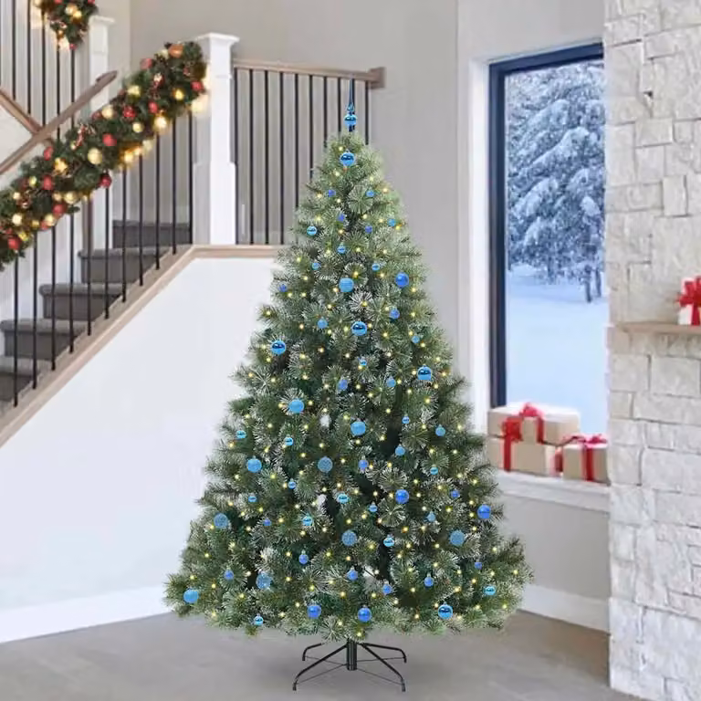 Albero di Natale artificiale moderno vidaXL verde con 300 LED luce bianca calda in PE e PVC