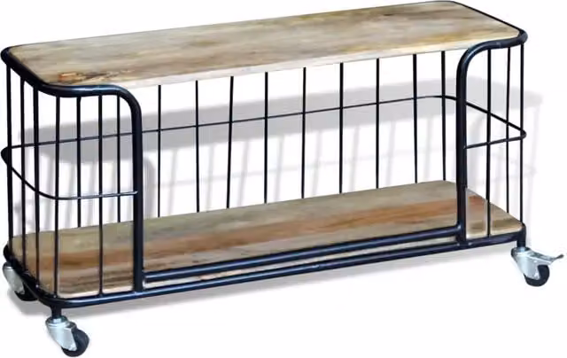 Mobile TV in legno di mango e metallo stile industrial, colore marrone, L 100 cm x P 40 cm x H 45 cm