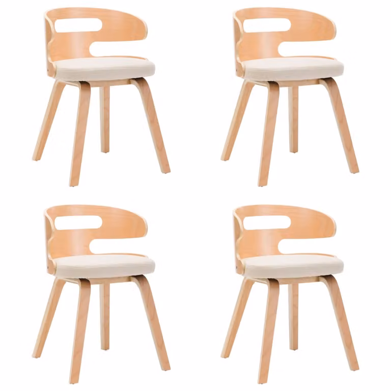 Sedie da Pranzo 4 pz in Legno Curvato e Pelle finta Crema