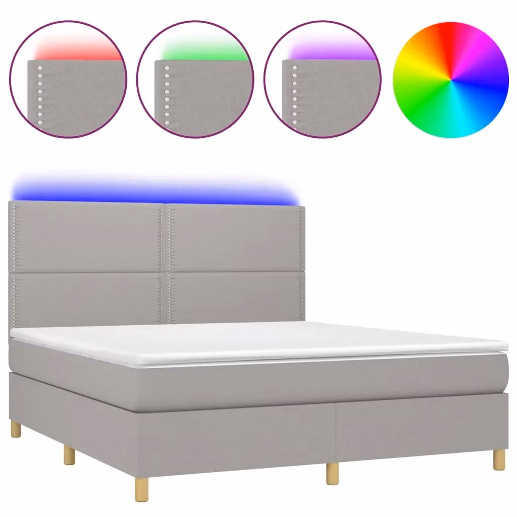 Letto Ibrido con Materasso e Illuminazione LED vidaXL Grigio Chiaro L/P/H: 180 x 200 x 128 cm – 2