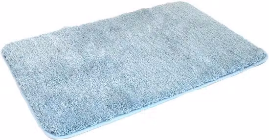 Tappeto Badmat Kinzler in microfibra bianco e blu, antiscivolo e compatibile con riscaldamento a pavimento, L: 70 cm x P: 120 cm x H: 1 cm