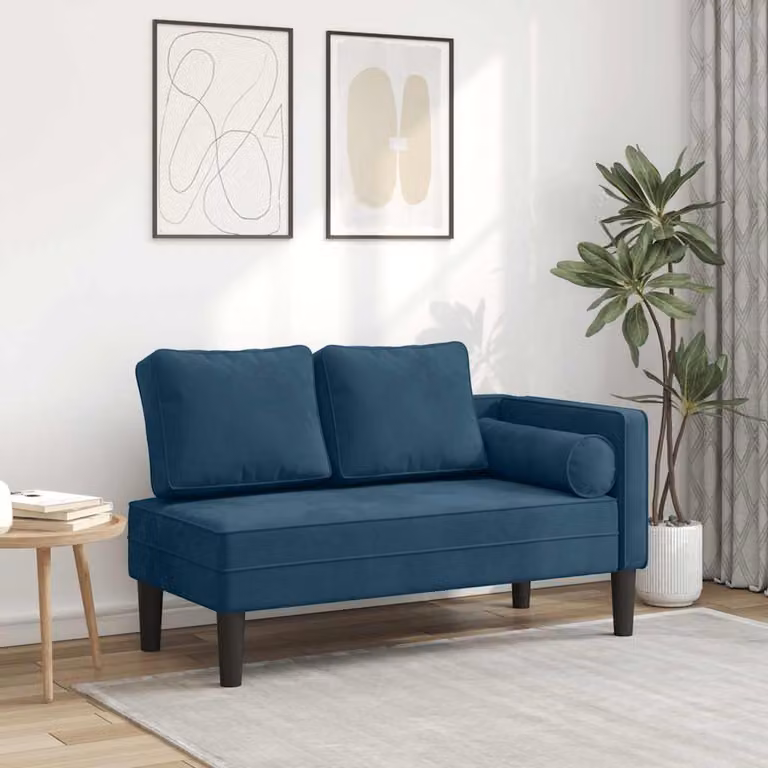 vidaXL Chaise Longue Moderna in Velluto Blu con Cuscini e Struttura in Legno L/P/H: 116,5 x 62,0 x 57,5 cm