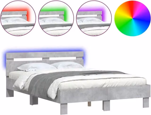 Letto matrimoniale | Letto per adulti | Giroletto con Testiera e LED Grigio Cemento 120x190 cm