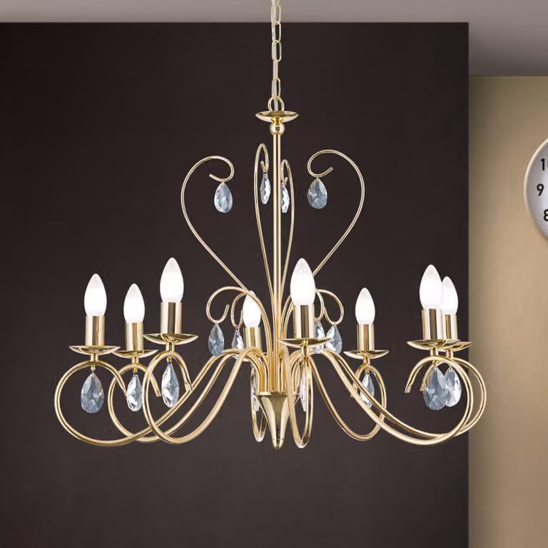 ORION Lampadario di cristallo Alessia, dimmerabile, Ottone / Oro, Soggiorno / Sala da pranzo, Metallo, Lampadario di cristallo