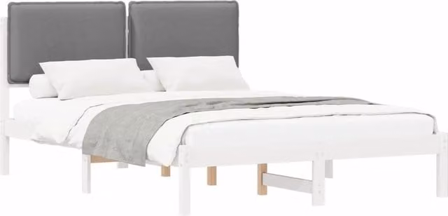 Letto matrimoniale moderno con testiera rivestita in tessuto grigio e struttura in legno di pino L/P/H: 120 x 200 x 84,5 cm – 1