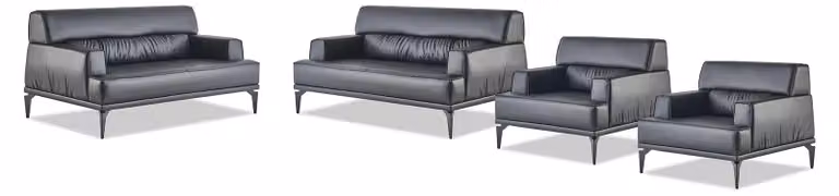 Sofa-Set Komplett Schwarz Sessel 2-Sitzer Ledersofas Modern Sitzmöbel
