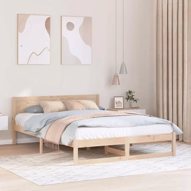 Struttura del letto con giroletto in pino massello naturale e doghe in legno L/P: 150 x 200 cm