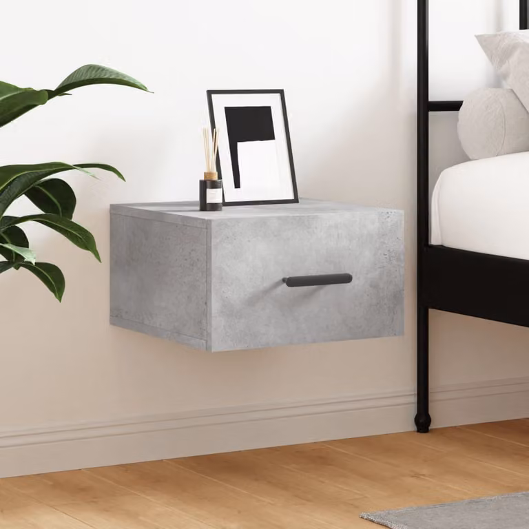 Comodino a muro vidaXL in legno moderno, Grigio Cemento e Marrone, L 35 x P 35 x H 20 cm