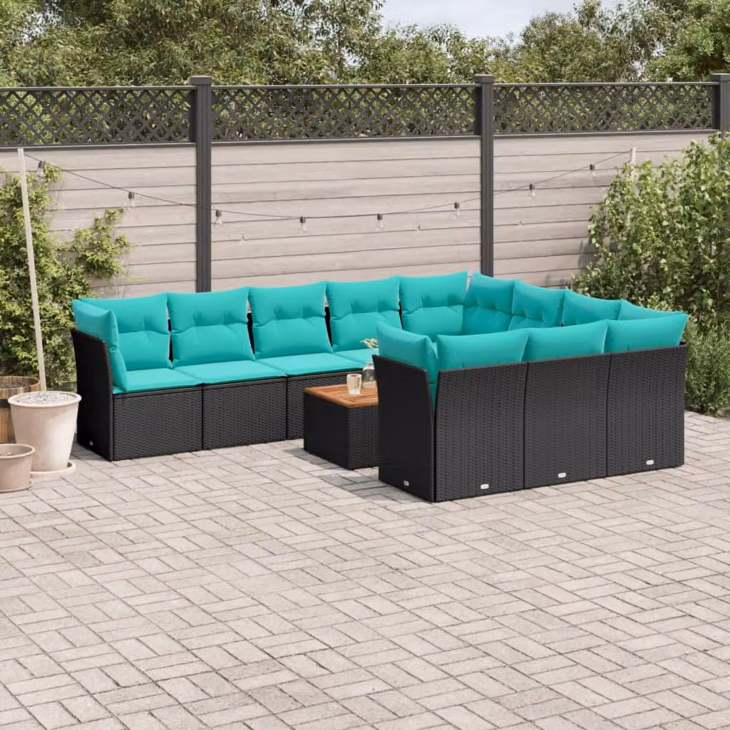 Maison Exclusive - Set da giardino 11 pezzi con cuscini in poly rattan nero