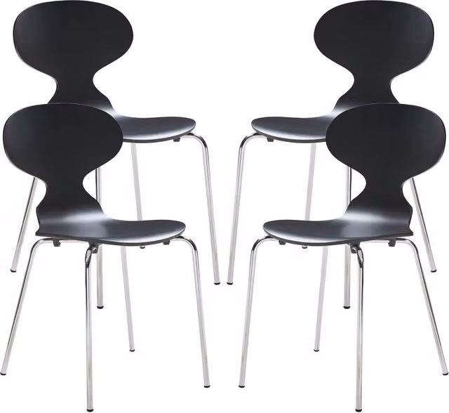 Set di 4 sedie impilabili Kil en.casa per sala da pranzo e cucina, colore nero e argento con finitura opaca e seduta in legno di betulla, L/P/H: 45 x 47 x 80 cm