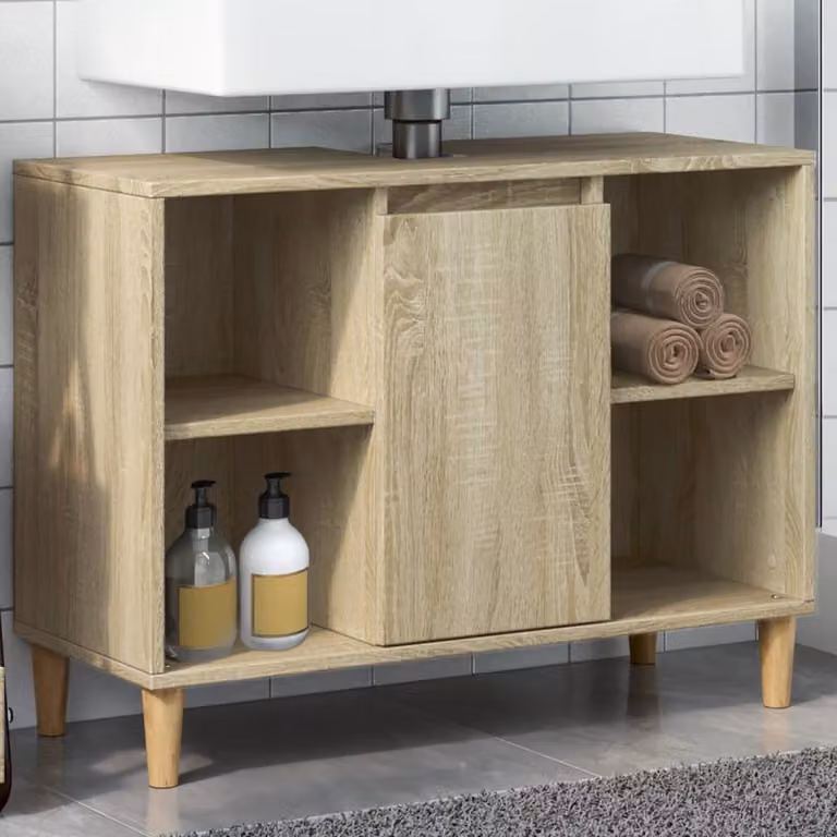 Mobile da bagno vidaXL in legno multistrato e MDF, colore Rovere Sonoma, L 80 cm x P 33 cm x H 60 cm