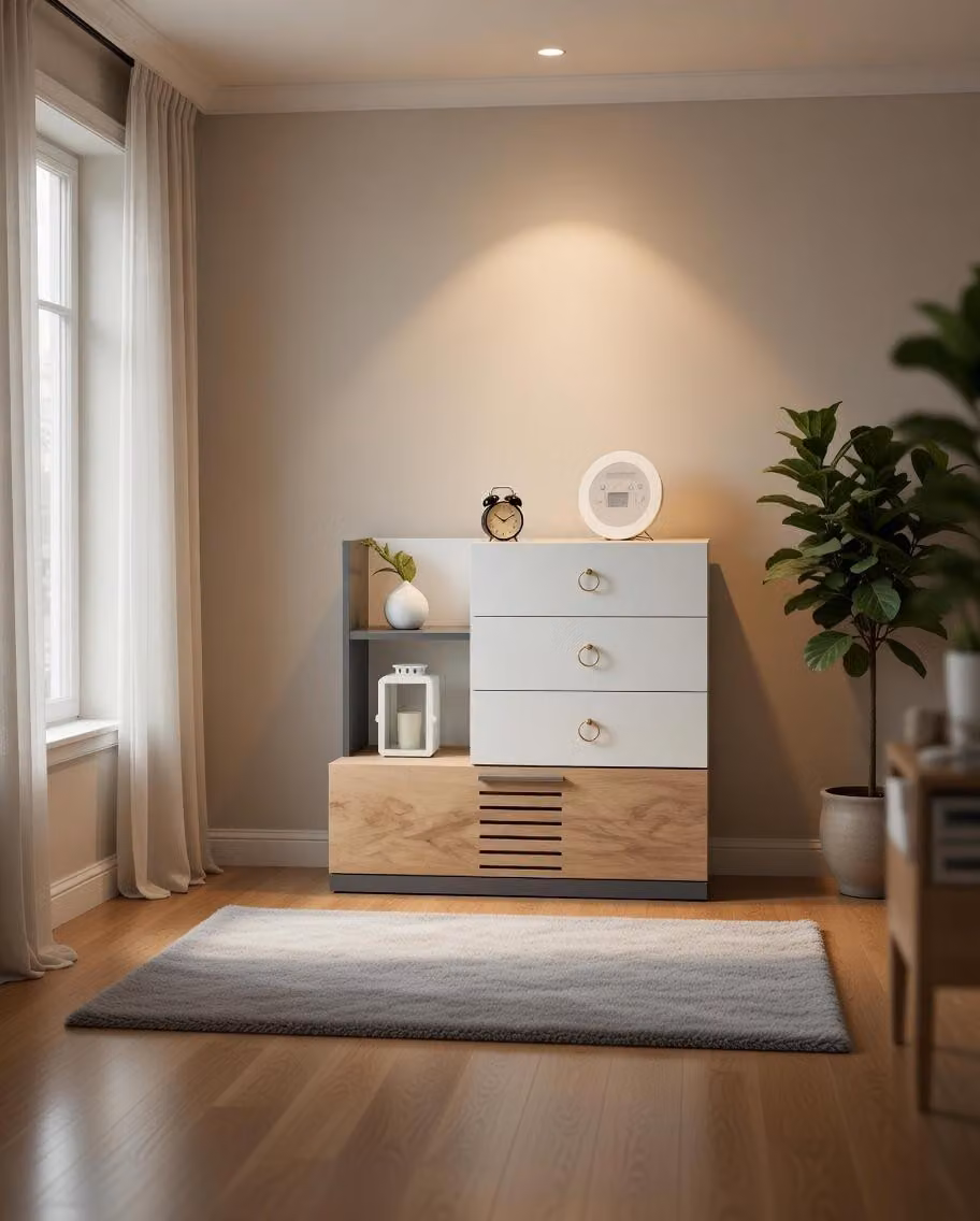Comò con dettagli in legno per uno spazio di contenimento maggiore, dal design moderno