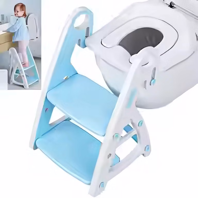 Sedile WC per bambini Happyment 2 in 1 - Attacco con gradini - Per bambini - Pieghevole - Blu