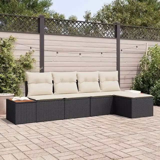 Set Divano da Giardino 5 pz Nero Poly Rattan 3348063