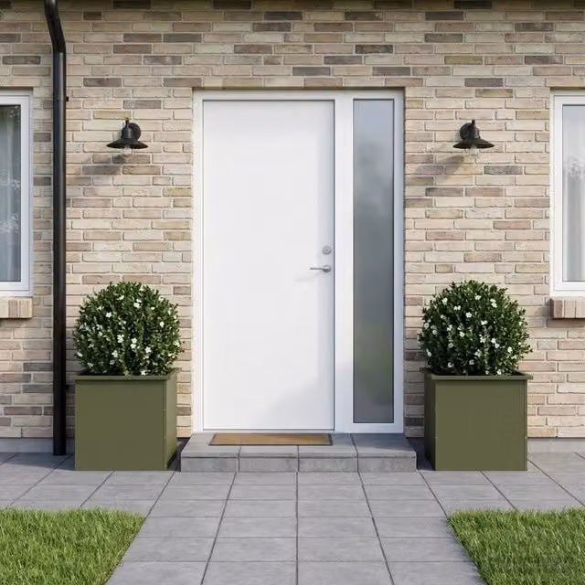 Fioriera da giardino con LED 2 pz Verde Oliva 50 x 50 x 48 cm 8008189