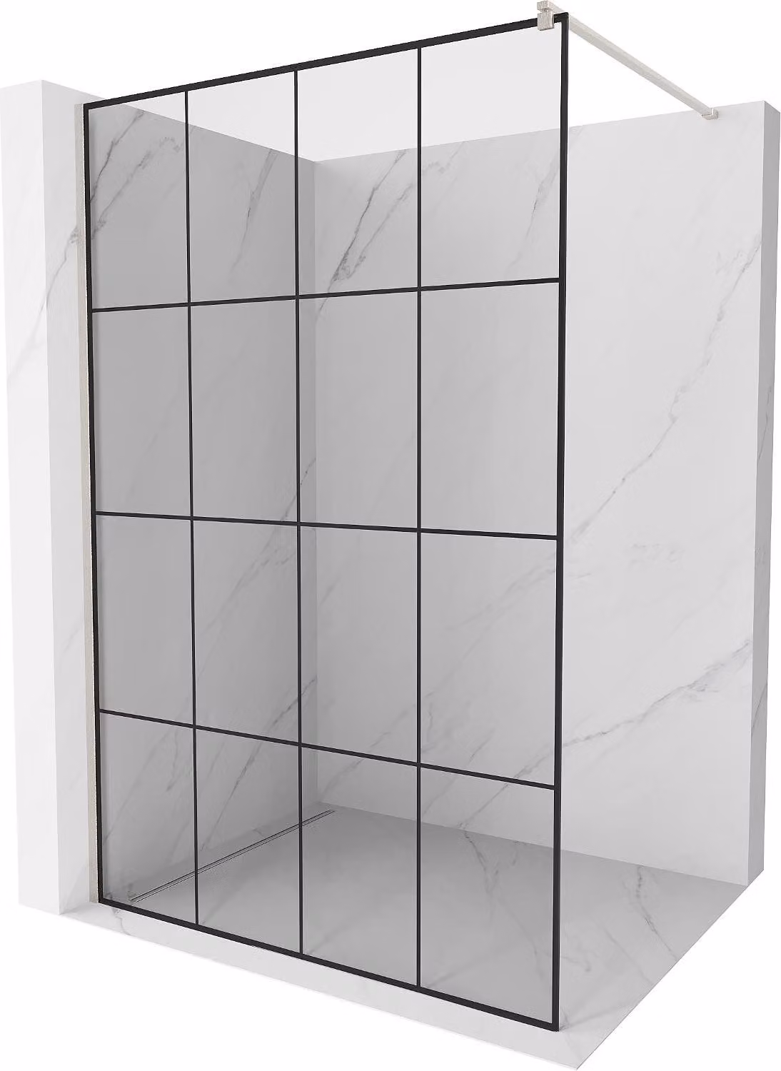 Mexen Kioto parete doccia Walk-in 140 x 200 cm, griglia nera 8 mm, nichel spazzolato - 800-140-101-97-77