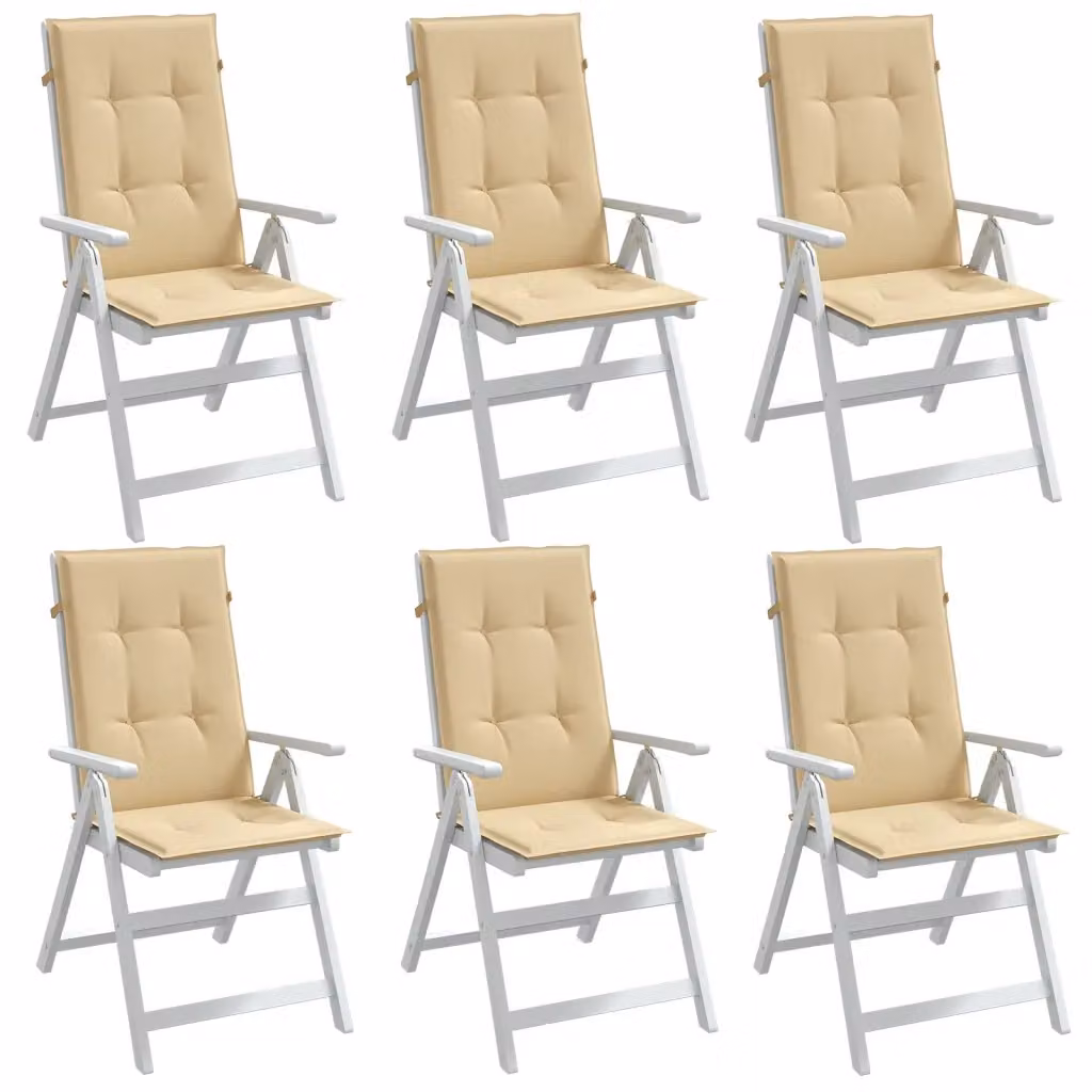 Set di 6 cuscini per schiena alta vidaXL in tessuto beige mélange, con imbottitura in schiuma e lacci di fissaggio, L 120 cm x P 50 cm x H 4 cm