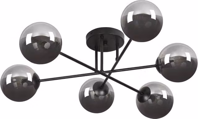 Lampadario a soffitto Emibig Brendi in metallo e vetro, colore nero e grafite, con 6 lampadine E14, diametro 93 cm, IP20