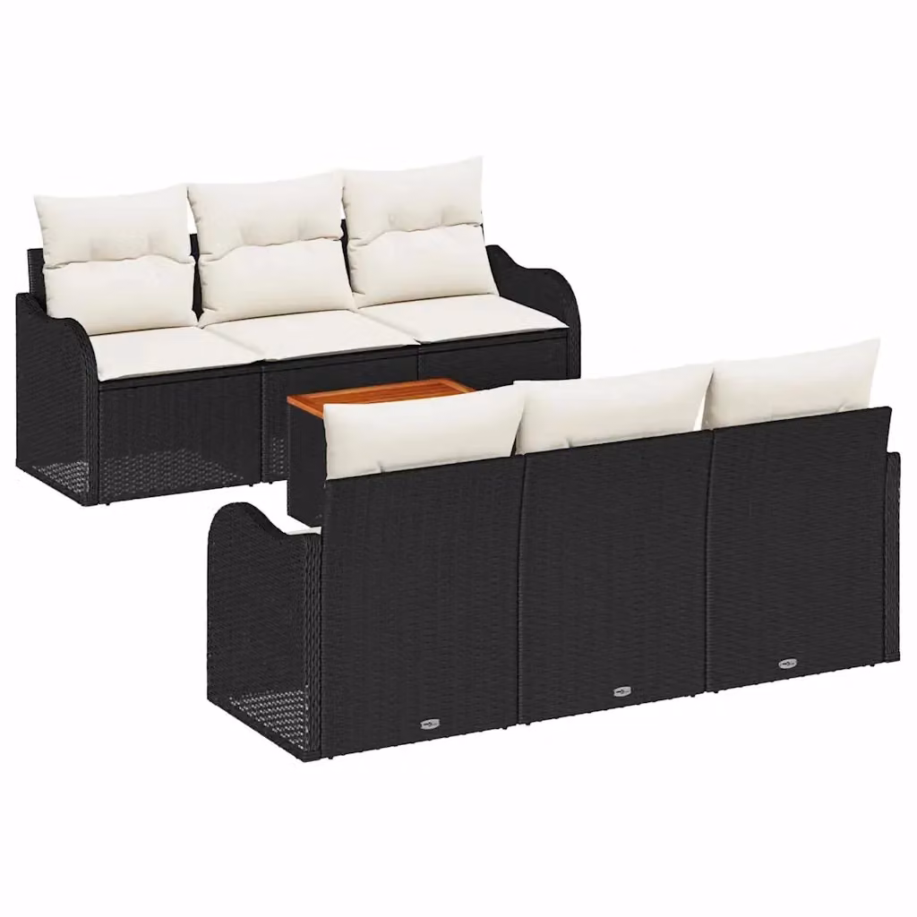 Set Divano da Giardino vidaXL 7 Pezzi Nero e Beige con Cuscini e Tavolino in Polyrattan e Acciaio – 2
