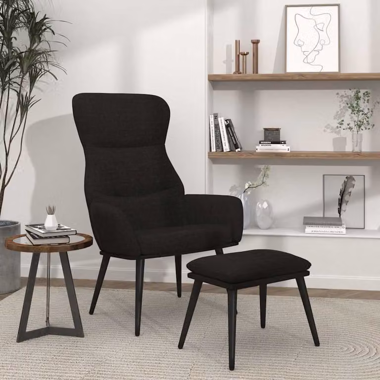 vidaXL Poltrona Relax con Poggiapiedi Nero in Tessuto e Struttura in Metallo