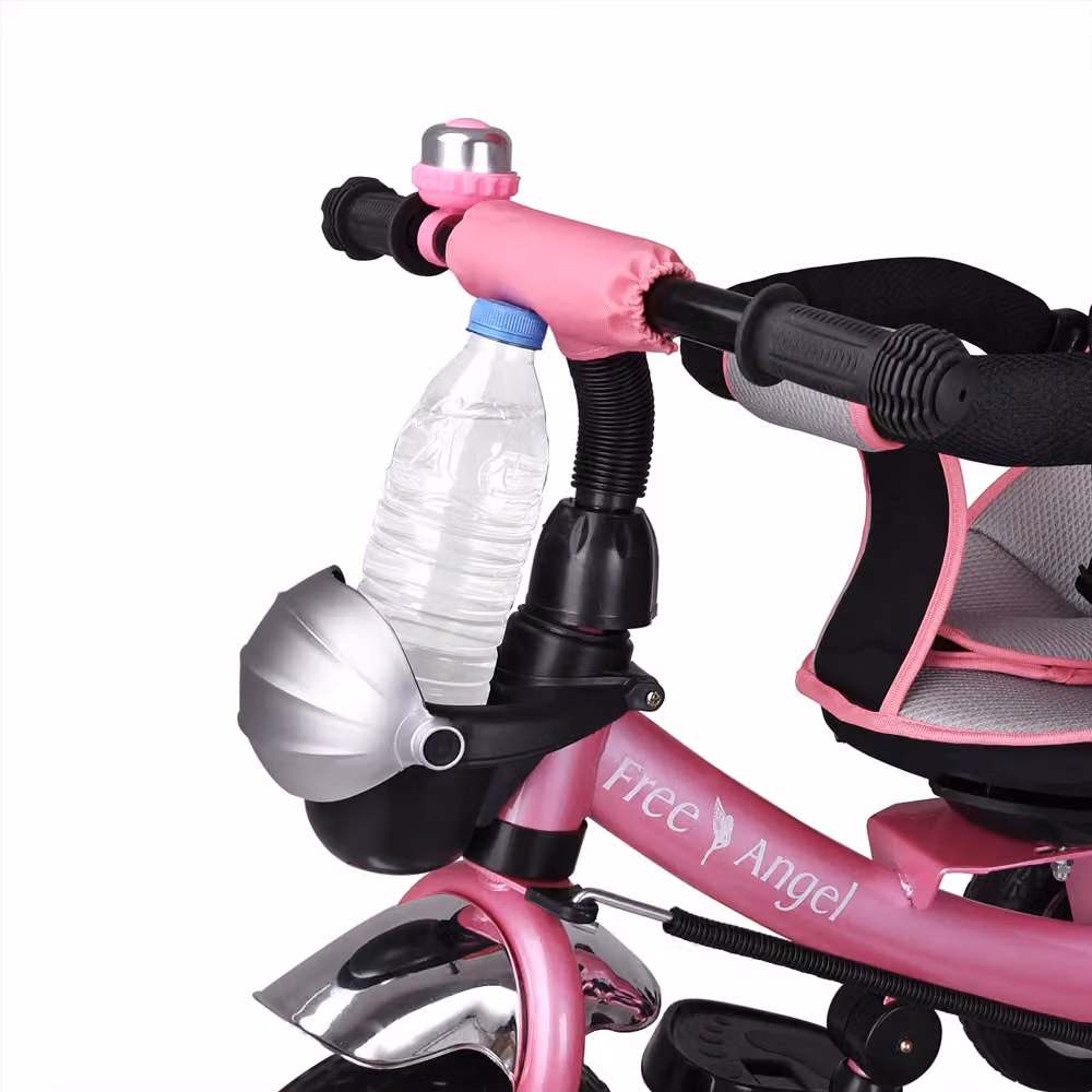 Triciclo passeggino Spielwerk per bambini rosa con cappottina, maniglia di spinta e freno – 3