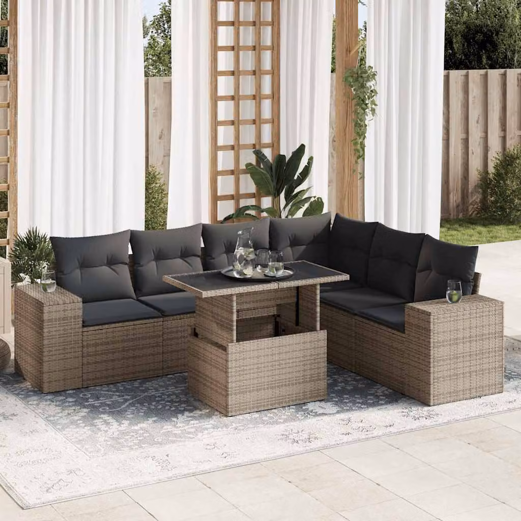 Maison Exclusive - Set Divani da Giardino 7 pz con Cuscini Grigio in Polyrattan