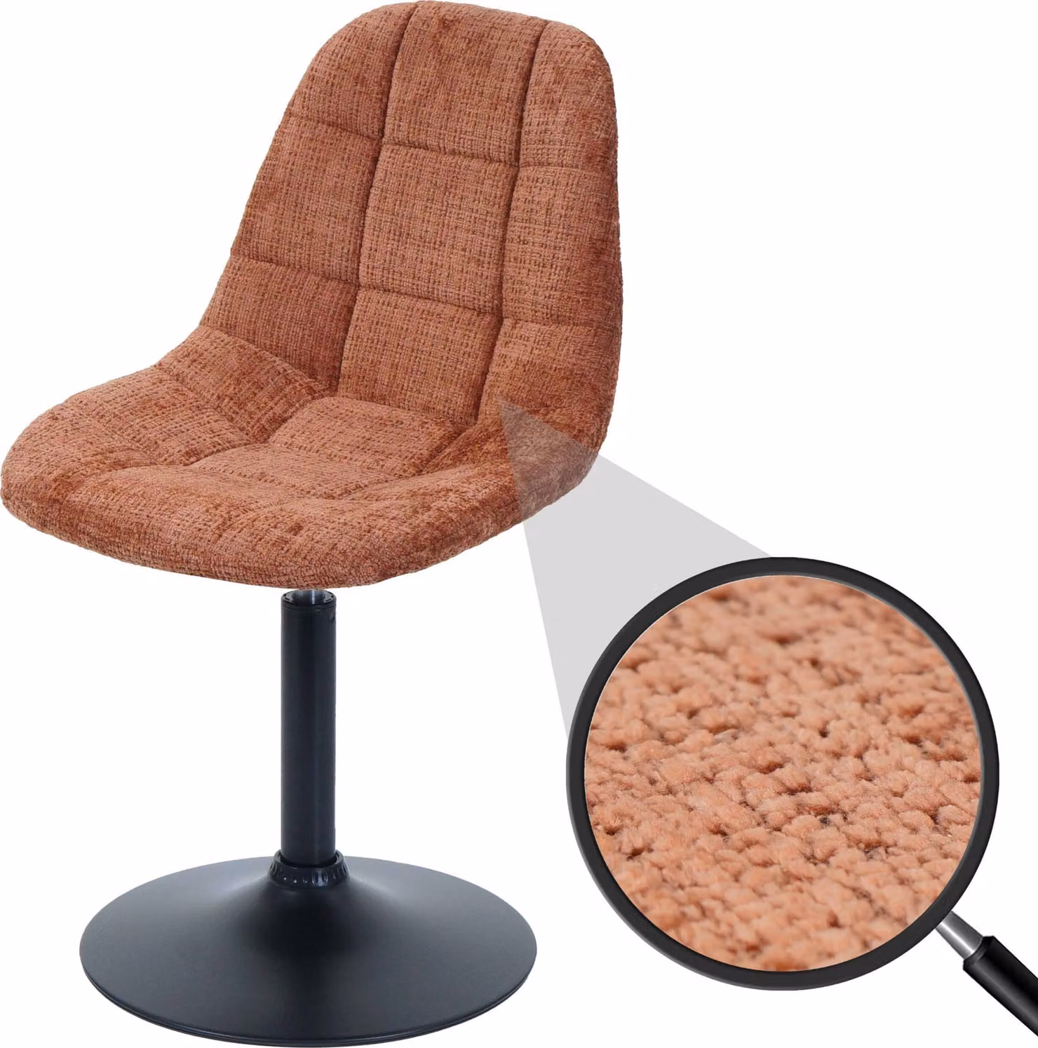 Sedia da pranzo HWC-A60, sedia da cucina girevole, acciaio Tessuto / ciniglia tessile (465g/m²) ~ terracotta