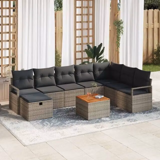 Set Divano da Giardino 9 pz Grigio Poly Rattan 3360884