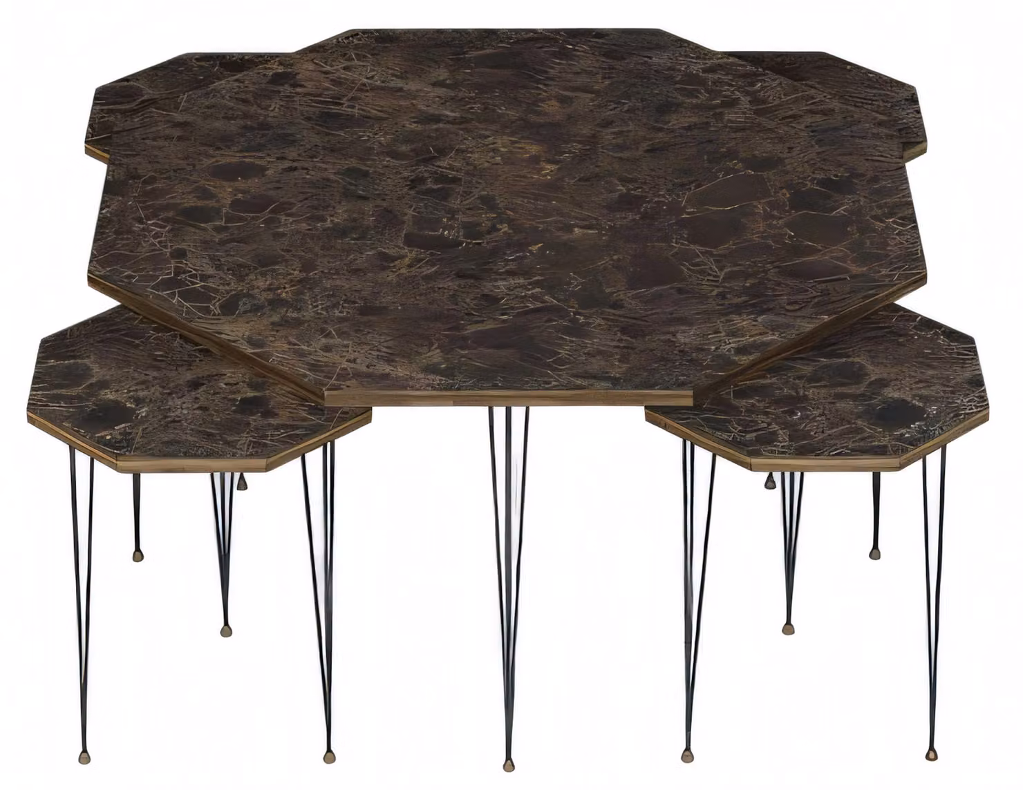 Holz Couchtisch mit Beistelltischen Braun Elegant Modern