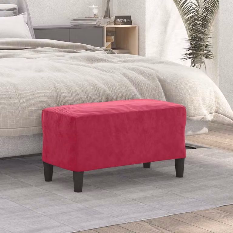 Panca vidaXL in velluto rosso vino con struttura in legno, L 70 x P 35 x H 41 cm