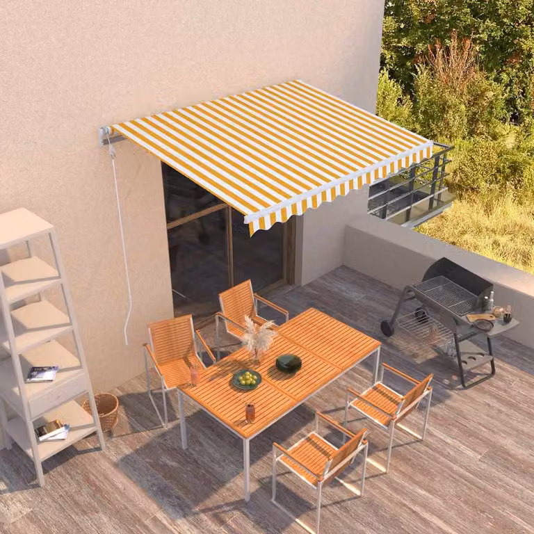 Tenda da sole retrattile vidaXL con bracci pieghevoli in alluminio e tessuto in poliestere, Giallo e Bianco, L: 350 cm, P: 250 cm