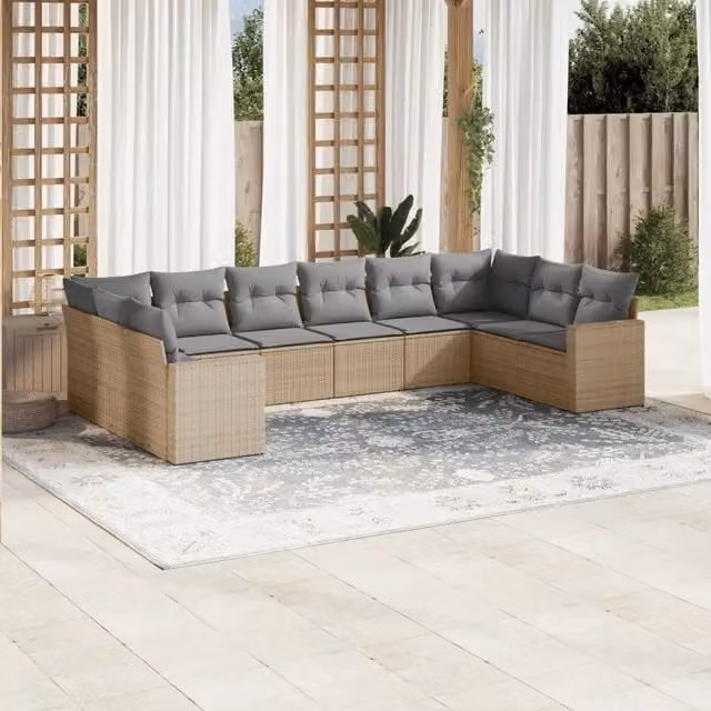 vidaXL Set Divano da Giardino a L in Polyrattan con Cuscini Beige e Grigio e Struttura in Acciaio