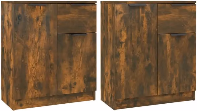 Set di 2 Credenze Buffet da pranzo in Legno Multistrato Rovere Fumo, L/P/H: 60 x 30 x 70 cm